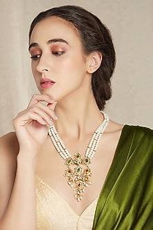 Gold Finish Hydro Kundan Polki & Pearl Necklace