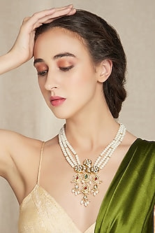 Gold Finish Jade & Hydro Kundan Polki Necklace