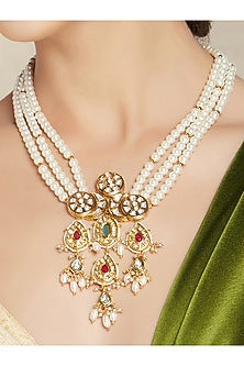 Gold Finish Jade & Hydro Kundan Polki Necklace