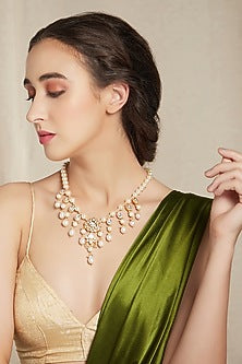 Gold Finish Necklace With Shell Pearls