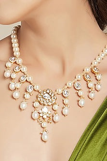 Gold Finish Necklace With Shell Pearls