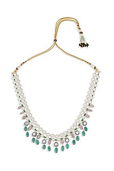 Gold Finish Jade & Pearl Necklace