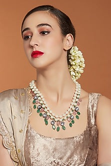 Gold Finish Jade & Pearl Necklace