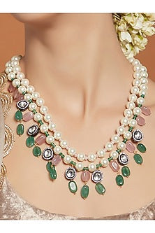 Gold Finish Jade & Pearl Necklace