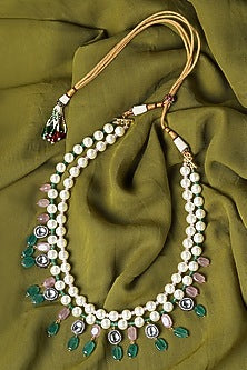 Gold Finish Jade & Pearl Necklace