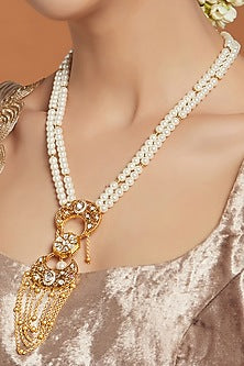 Gold Finish Layered Necklace With Hydro Kundan Polki