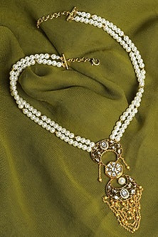 Gold Finish Layered Necklace With Hydro Kundan Polki