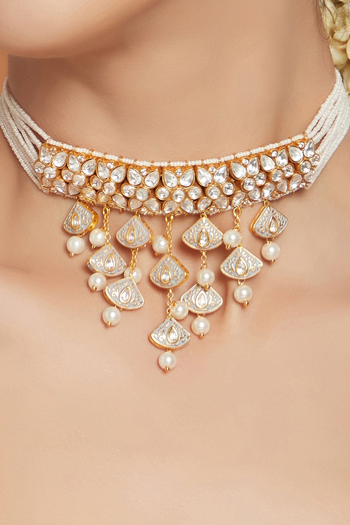 Gold Finish Meenakari Choker Necklace