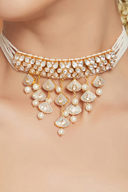 Gold Finish Meenakari Choker Necklace