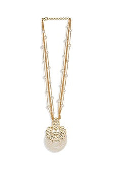 Gold Finish Shell Pearl Layered Necklace In Brass