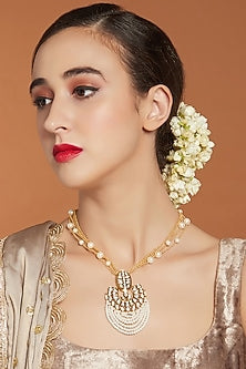 Gold Finish Shell Pearl Layered Necklace In Brass