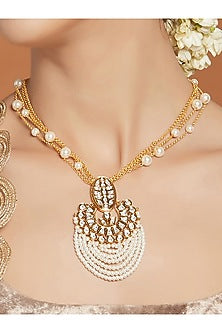 Gold Finish Shell Pearl Layered Necklace In Brass