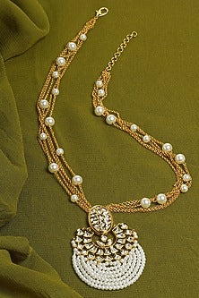 Gold Finish Shell Pearl Layered Necklace In Brass