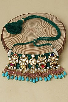 Gold Finish Pearls & Kundan Polki Necklace Set