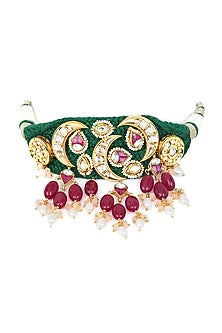 Gold Finish Pearls & Kundan Polki Choker Necklace Set