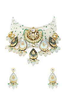 Gold Finish Shell Pearl Necklace Set