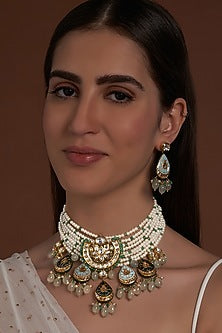 Gold Finish Shell Pearl Necklace Set