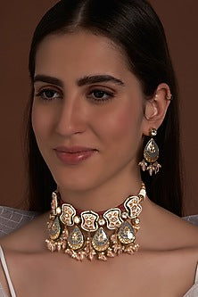Gold Finish Meenakari Necklace Set