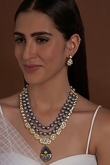 Gold Finish Agate Handcrafted Necklace Set