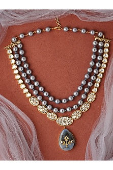 Gold Finish Agate Handcrafted Necklace Set