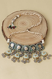 Gold Finish Agate & Kundan Polki Necklace Set