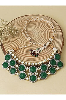 Gold Finish Carved Stones Necklace