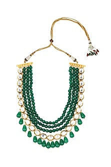 Gold Finish Green Layered Necklace