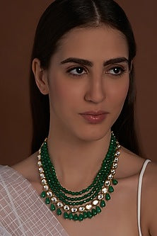 Gold Finish Green Layered Necklace