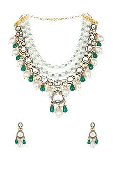 Gold Finish Shell Pearls & Agate Necklace Set