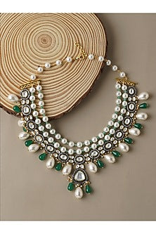 Gold Finish Shell Pearls & Agate Necklace Set