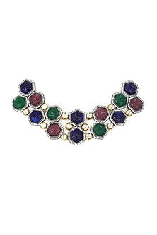 Gold Finish Carved Multi-Colored Stones Necklace