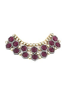 Gold Finish Carved Pink Stones Necklace