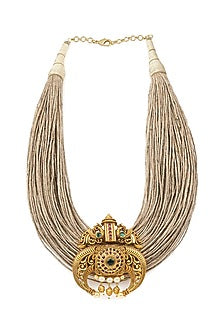 Gold Finish Necklace In Jute Thread