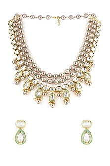 Gold Finish Kundan Polki & Agate Necklace Set
