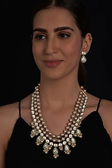 Gold Finish Kundan Polki & Agate Necklace Set