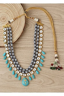 Gold Finish Shell Pearl & Beads Necklace Set