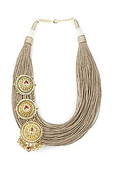 Gold Finish Jute Thread & Shell Pearls Necklace