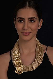 Gold Finish Jute Thread & Shell Pearls Necklace