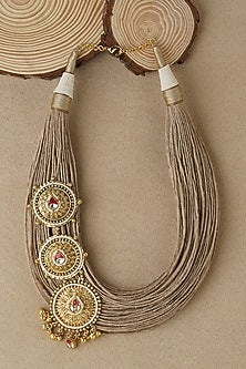 Gold Finish Jute Thread & Shell Pearls Necklace