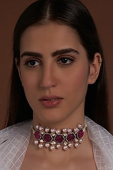 Gold Finish Shell Pearl & Agate Handcrafted Necklace