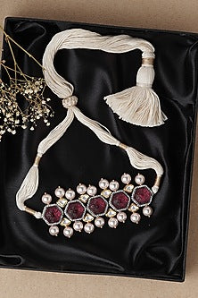 Gold Finish Shell Pearl & Agate Handcrafted Necklace