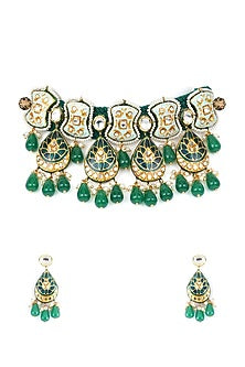 Gold Finish Hydro Kundan Polki Choker Necklace Set