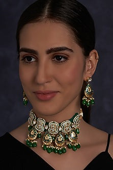 Gold Finish Hydro Kundan Polki Choker Necklace Set