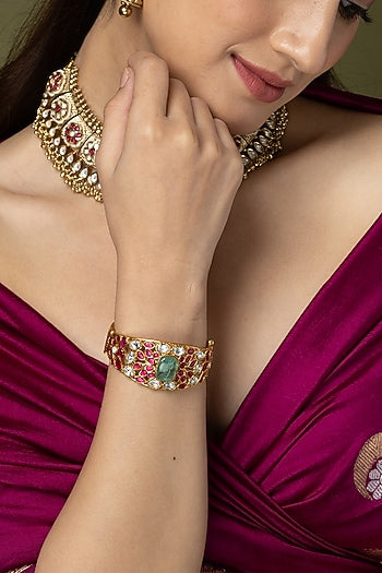 Gold Finish Multi-Colored Stone Bangle