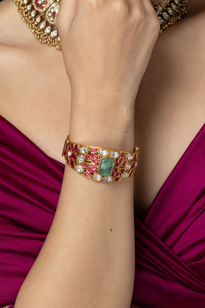 Gold Finish Multi-Colored Stone Bangle