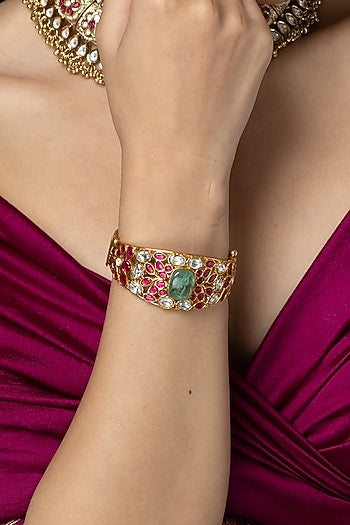 Gold Finish Multi-Colored Stone Bangle