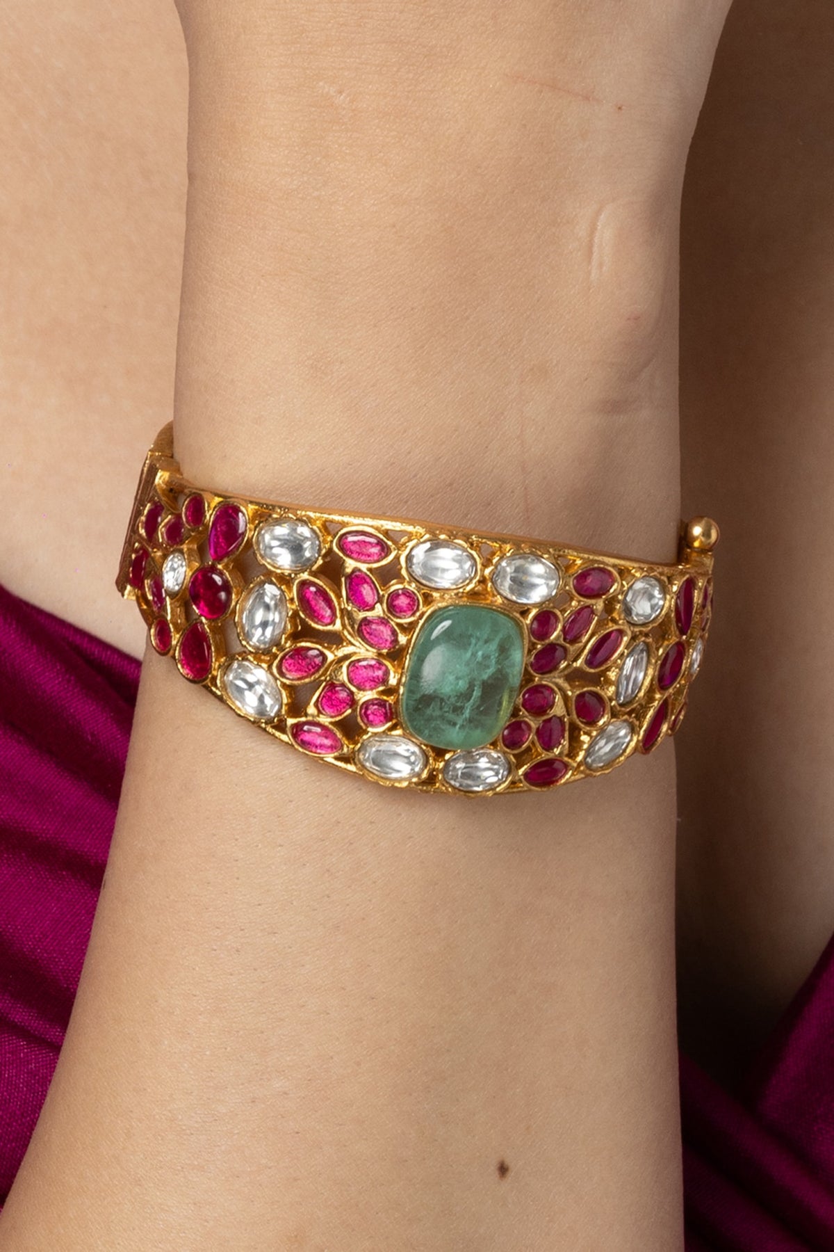Gold Finish Multi-Colored Stone Bangle