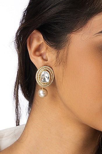 Gold Plated Pear-Shaped White Stone Dangler Earrings