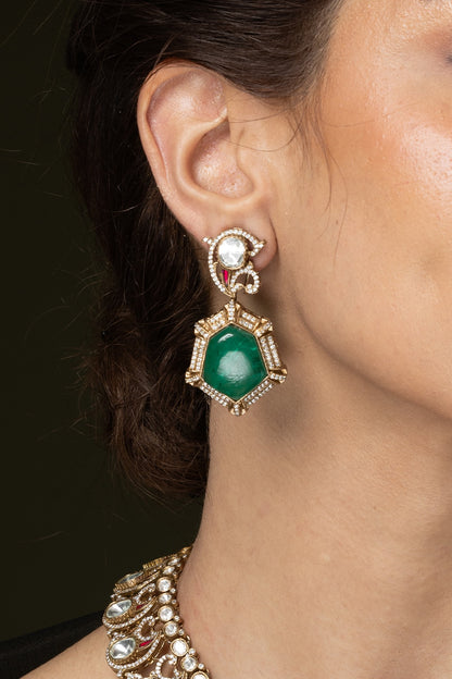 Gold Finish Multi-Colored Stone Necklace Set