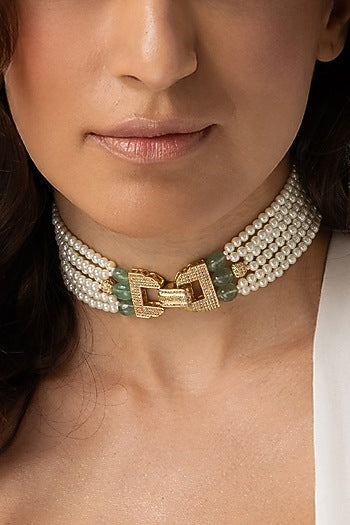 Gold Plated Pearl Choker Necklace